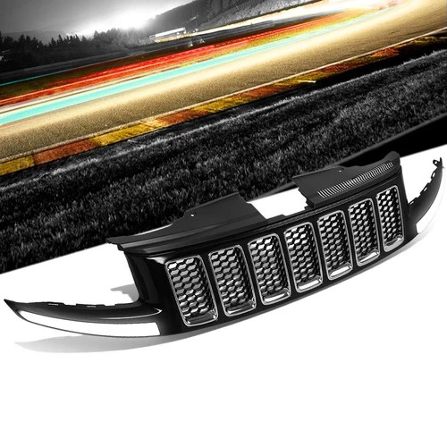 Glossy Black Badgeless Honeycomb Mesh Front Grille+LED For 14-16 Grand Cherokee