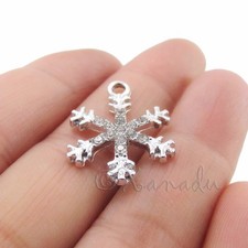 Snowflake Charms 21mm Rhinestone Christmas Silver Pendants C5387 - 5, 10, 20PCs