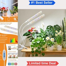 Clip On Grow Light 2 Head 114 LEDs Full Spectrum Timer 5 Dimmable Levels White