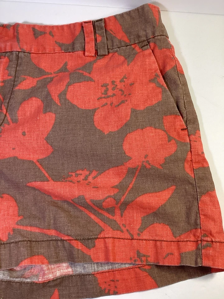 Pantalones Cortos Ann Taylor LOFT Mezcla de Lino Melocotón Floral Tropical Hoja Patrón Talla 12 Foto 4 de 4