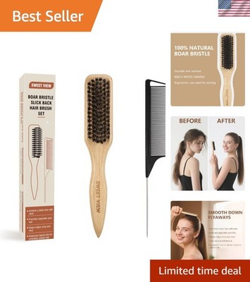 Boar Bristle Slick Back Hair Brush for Smooth Flyaways, Frizz, Sleek Ponytail...