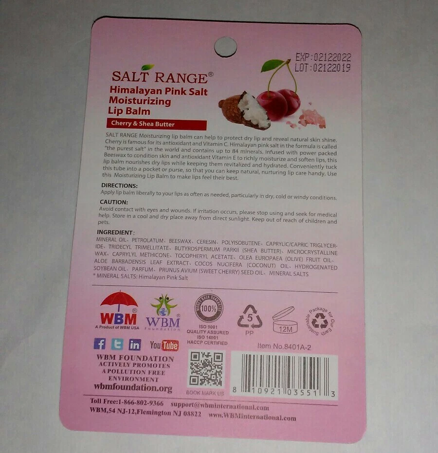 SALT RANGE-2 HIMALAYAN PINK SALT MOISTURIZING CHERRY & SHEA BUTTER LIP BALM!!!