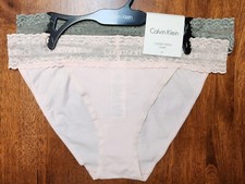 Pair CK Calvin Klein Lace Waist Cotton Bikini Panties Medium