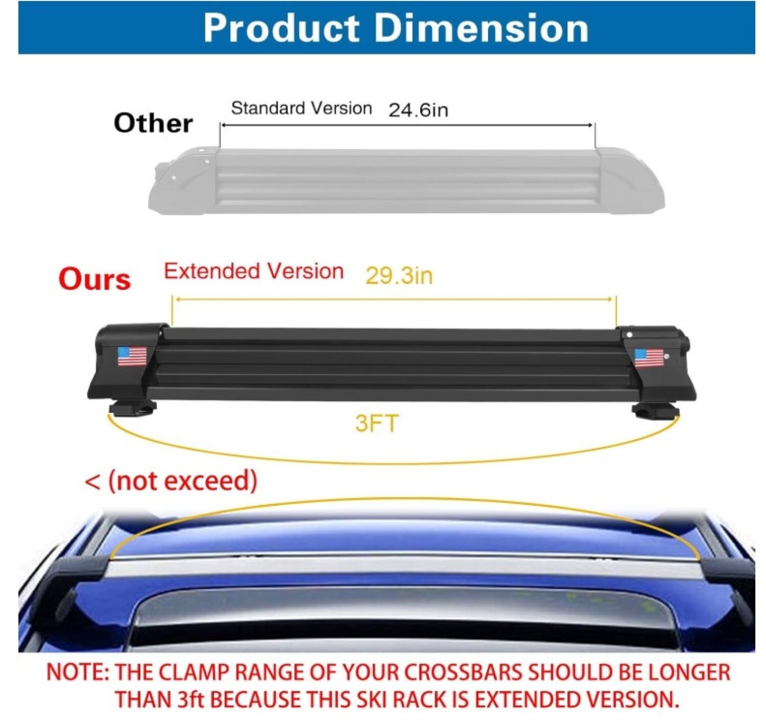 OUTPRIZE Ski Rack for Roof Rack, Extended Version Aluminum Snowboard Rack wit...