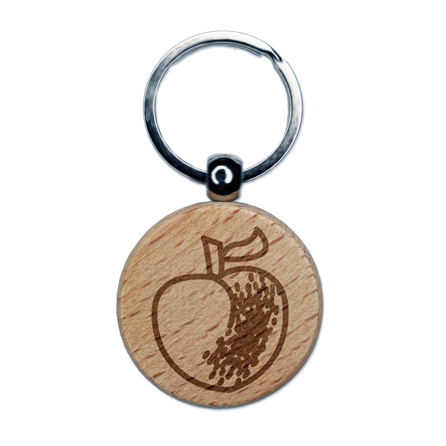 Peach Fruit Drawing Cute Engraved Wood Round Keychain Tag Charm