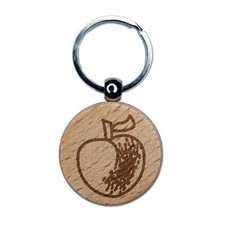 Peach Fruit Drawing Cute Engraved Wood Round Keychain Tag Charm