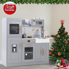 Kids Cooking Pretend Play Kitchen Set Wooden Corner Playset Toys with Blackboard