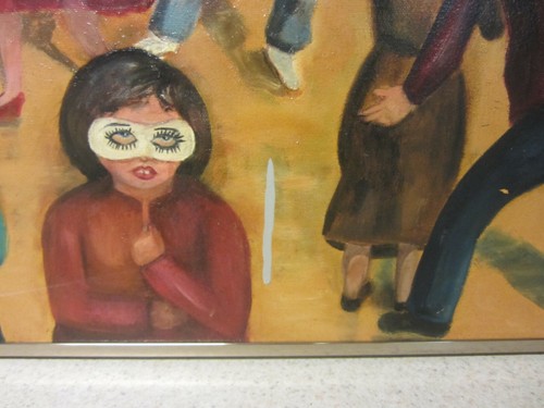 LISTED EVELYN GOODMAN OIL PAINTING " WE HAVE FUN 2 " Folk Art Urban Mardi Gras - Picture 3 of 9