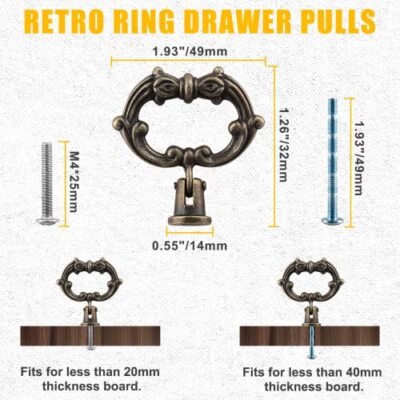 Antique Bronze Drop Ring Pulls For Cabinets And Drawers Set