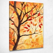 Quadro Botanico Moderno Albero Autunnale Con Foglie Rosse E Arancioni , btn1 qua