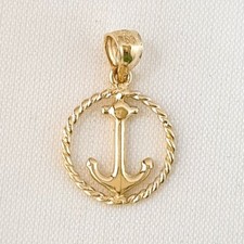 14K or Jaune Ancre avec Corde 3D Solide Pendentif / Breloque, Fait Aux USA