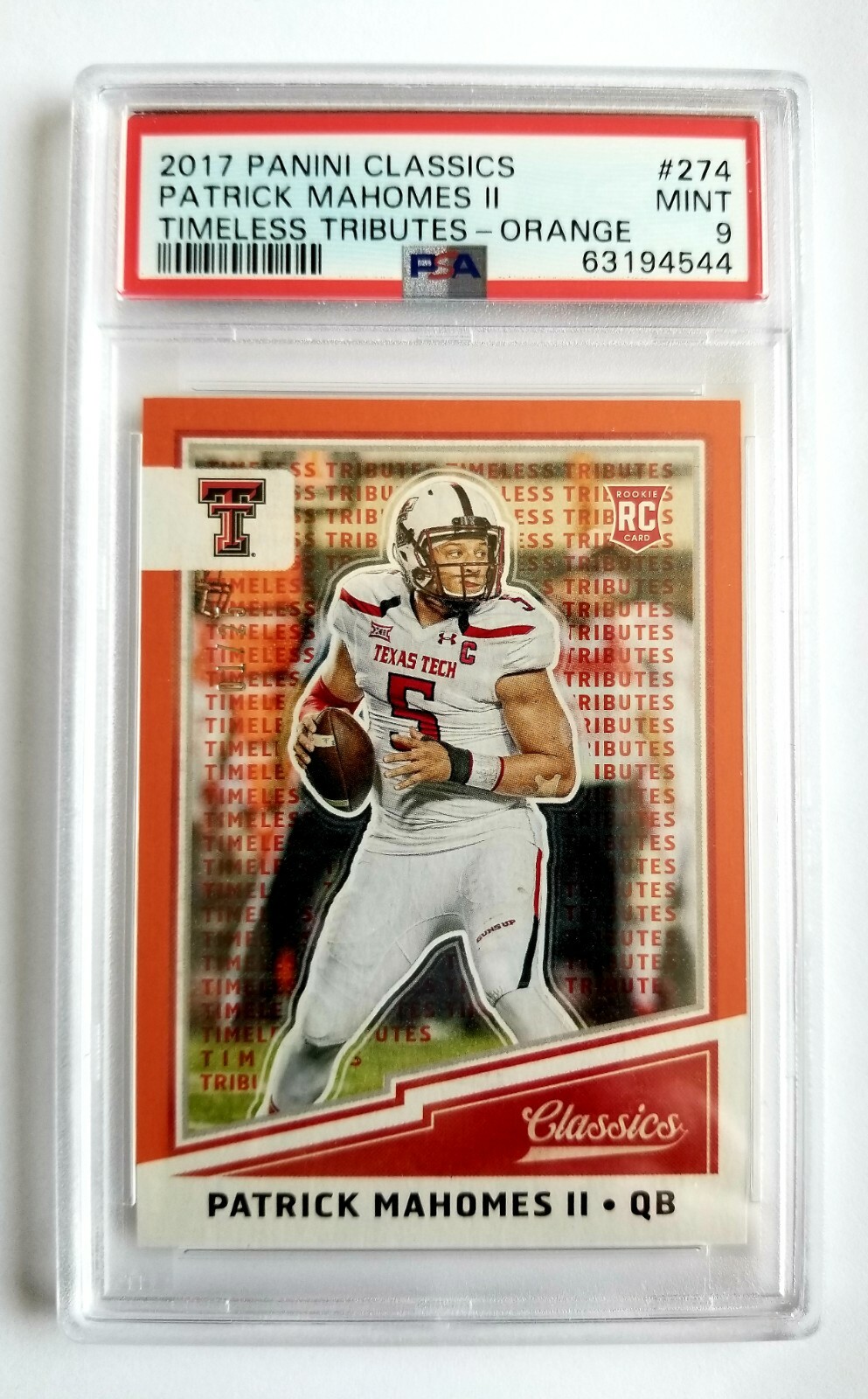 2017 PANINI CLASSICS TIMELESS ORANGE PATRICK MAHOMES RC! 1/25! PSA 9! 1/1! FIRST