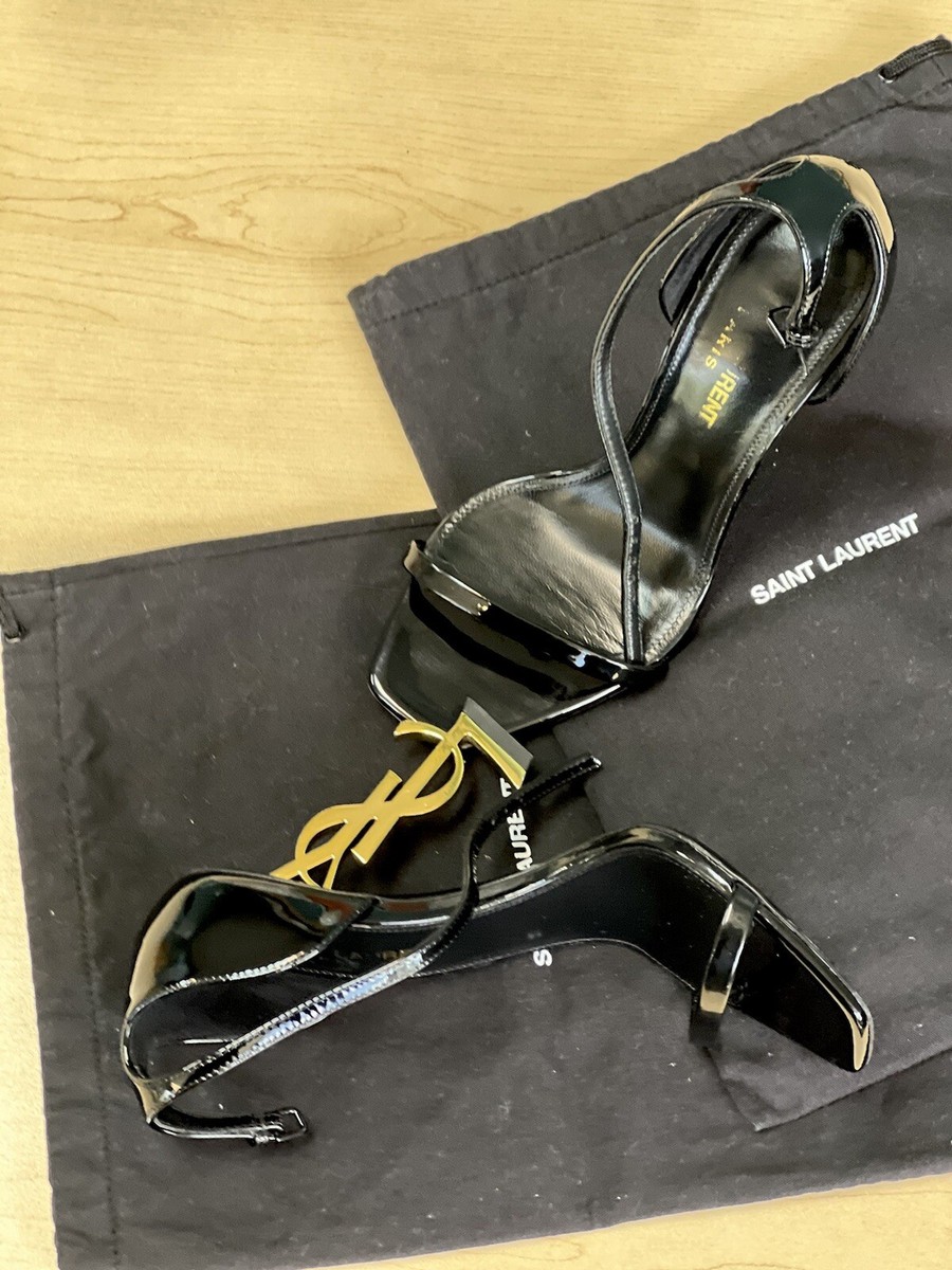 Saint Laurent Opyum YSL Logo-Heel Sandals with Golden