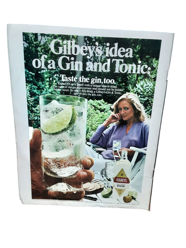 1981 Gilbeys Gin and Tonic Lime Taste the Gin Too Original Print Ad 80s
