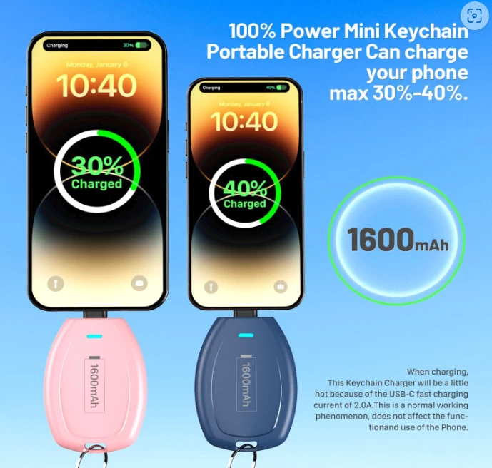 Mini llavero banco de energía de carga rápida de 2 piezas 1600 mAh para Apple iPhone Foto 3 de 4
