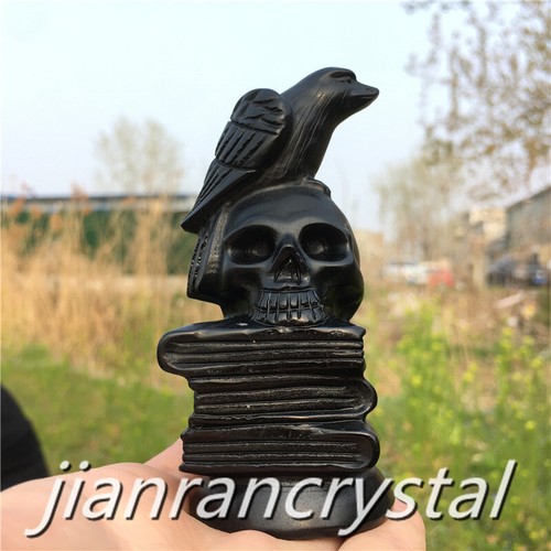 2.7" Natural Obsidian Bird Crystal Skull Carving Raven Quartz Skull Healing 1pc - Picture 6 of 15