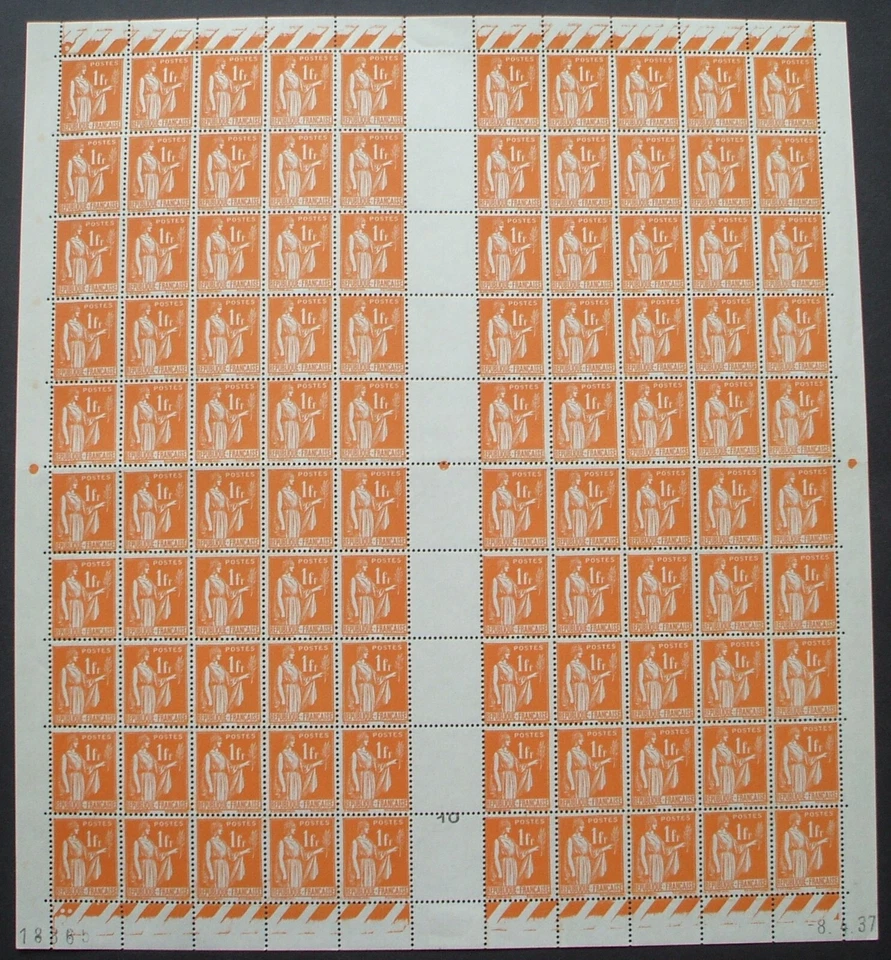 variété n°286a N** en feuille complète avec CD du 8/4/37:Type Paix (cote 1000€) - Photo 1/1