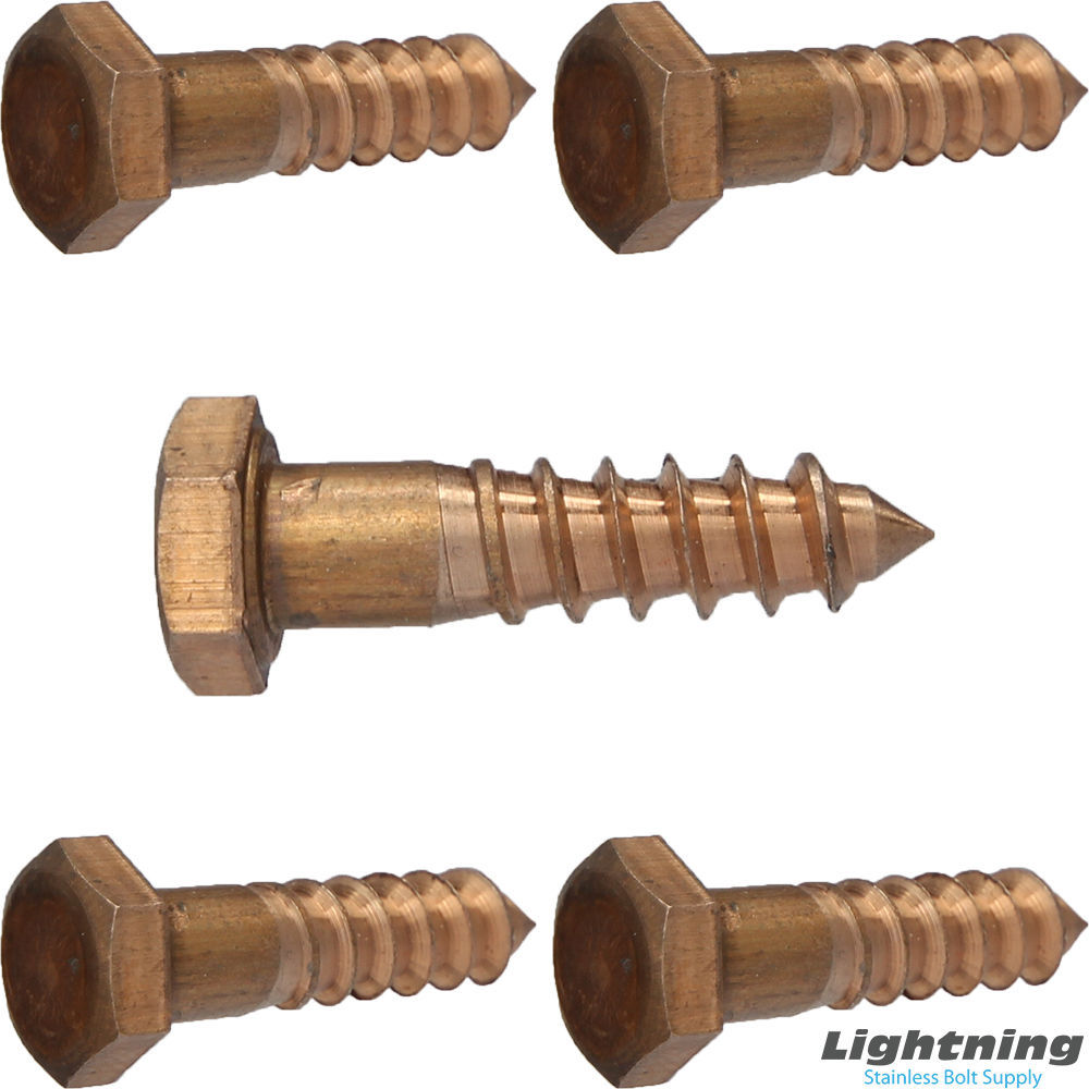 Silicon Bronze Lag Screw Bolt Hex Head 3/8 x 12 Inch Grade 651 Pack of 5