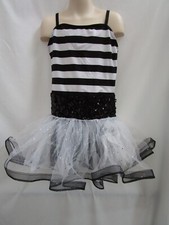 Black White Stripe Sequin Weissman Costume Tap Jazz Open Medium Child MC