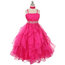 FUCHSIA Size 12 Long Layered Ruffled Bridesmaid Party Birthday Flower Girl Dress