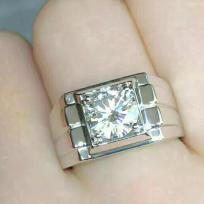 1.00CT Round Cut Real Lab Grown Diamond Solitaire Men's Ring in 14k White Gold