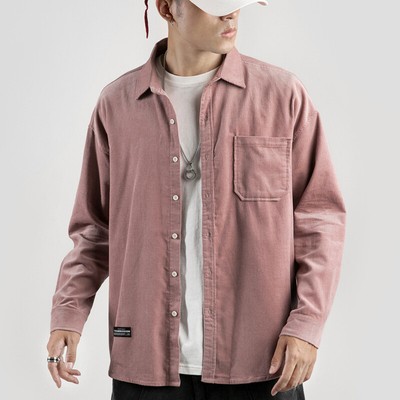 Men Corduroy Casual Shirts Tops Solid 