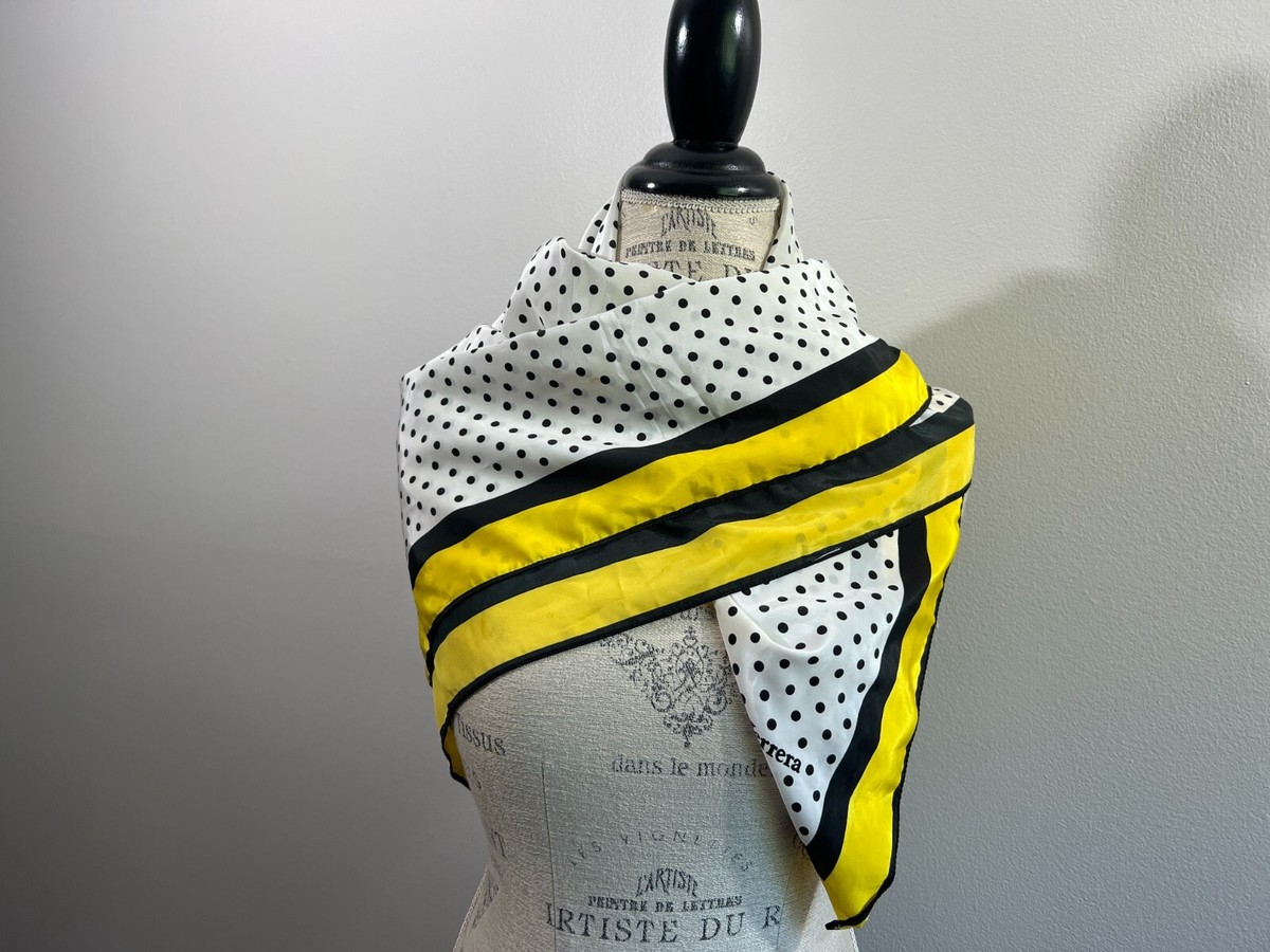 スカーフ [YEGG] Dot Scarf & Top : 3color Carolina Herrera Black & White w/Yellow Edge Polka Dot Scarf