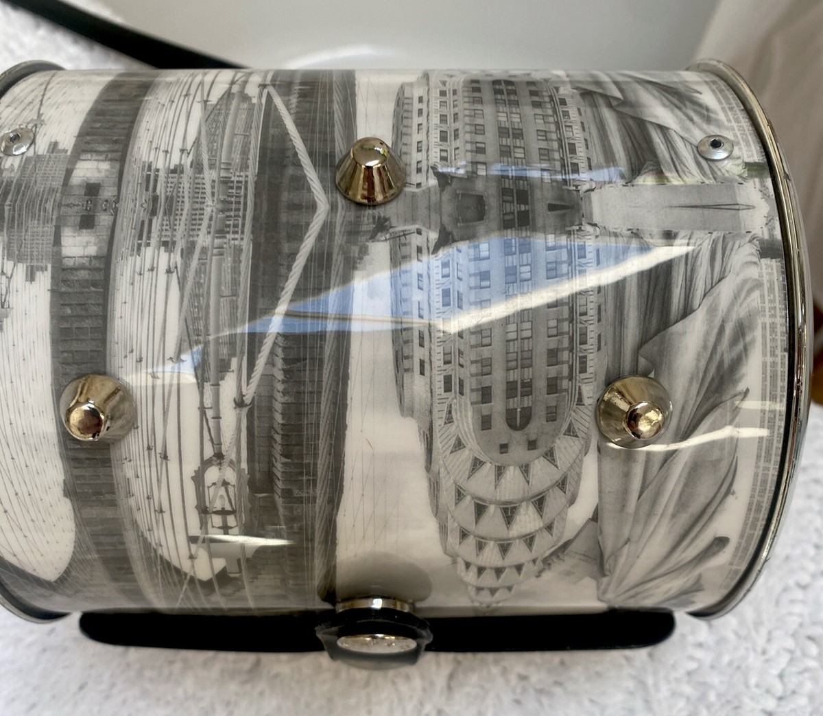 Cross Body Bag Purse Metal New York City Photo Shiny Ends short 