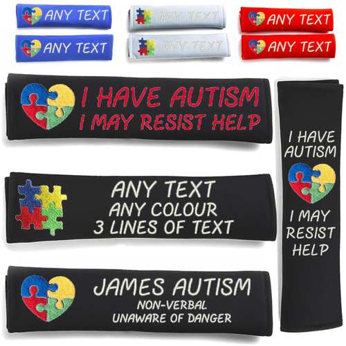 Autism Seat Belt Pad Seatbelt Cover Embroidered Jigsaw Medical Alert eBay