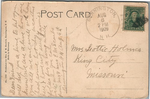 BENNINGTON NH VIEW UP STREAM FROM BRIDGE ANTIQUE POSTCARD - Picture 2 of 2