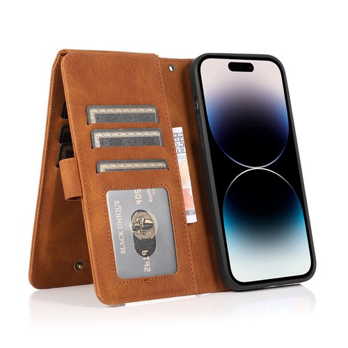 For iPhone 16e/16/15/14/13/12/11 XR SE 8 Zip Wallet Case Card Leather Flip Cover - Picture 22 of 42