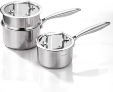 DELARLO Sauce Pan Sets, Compatible with All 1QT+2QT With Steamer, Silver 