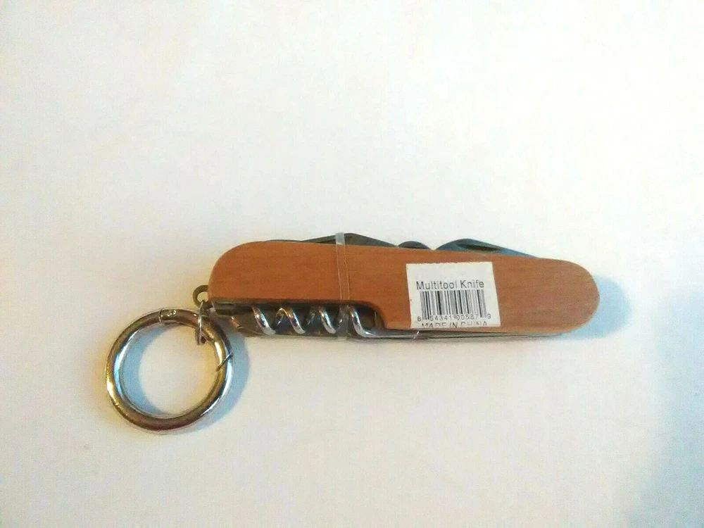 Multi-tool Pocket Knife Navy  Engraved  On Wood Key Ring New