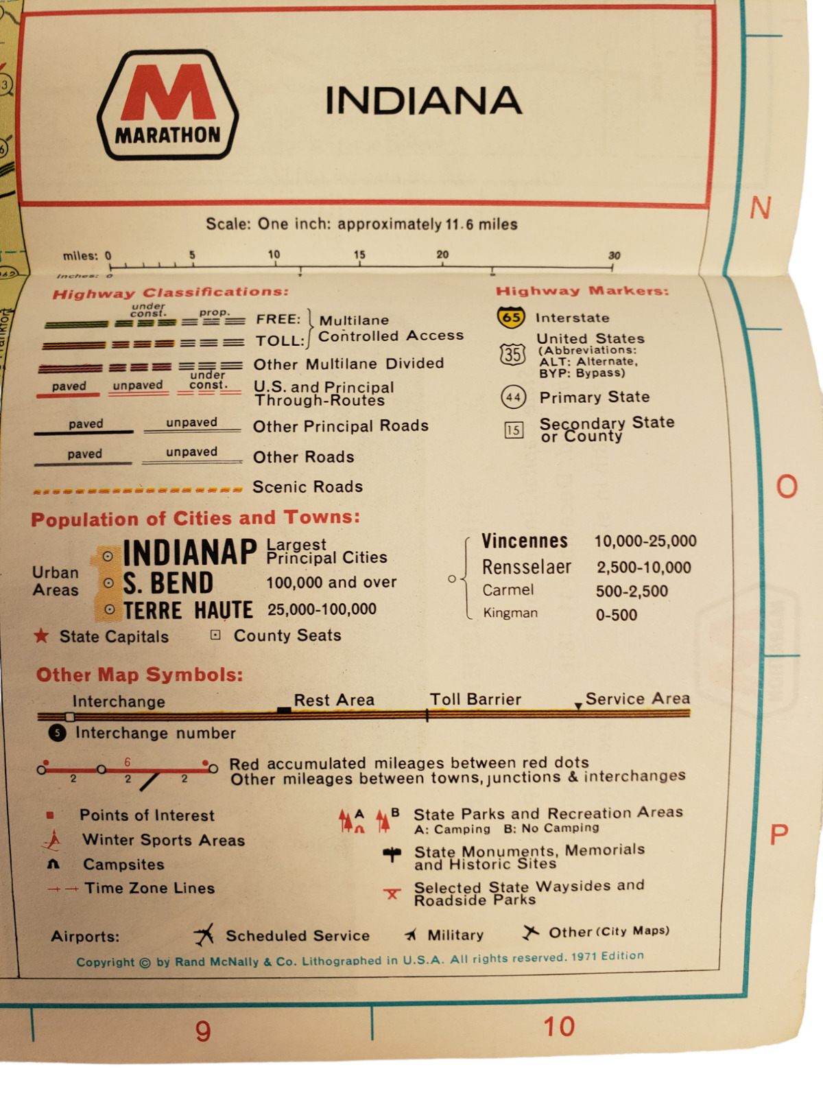 Vintage Road Map Indiana 1971 Marathon Gasoline   PP2