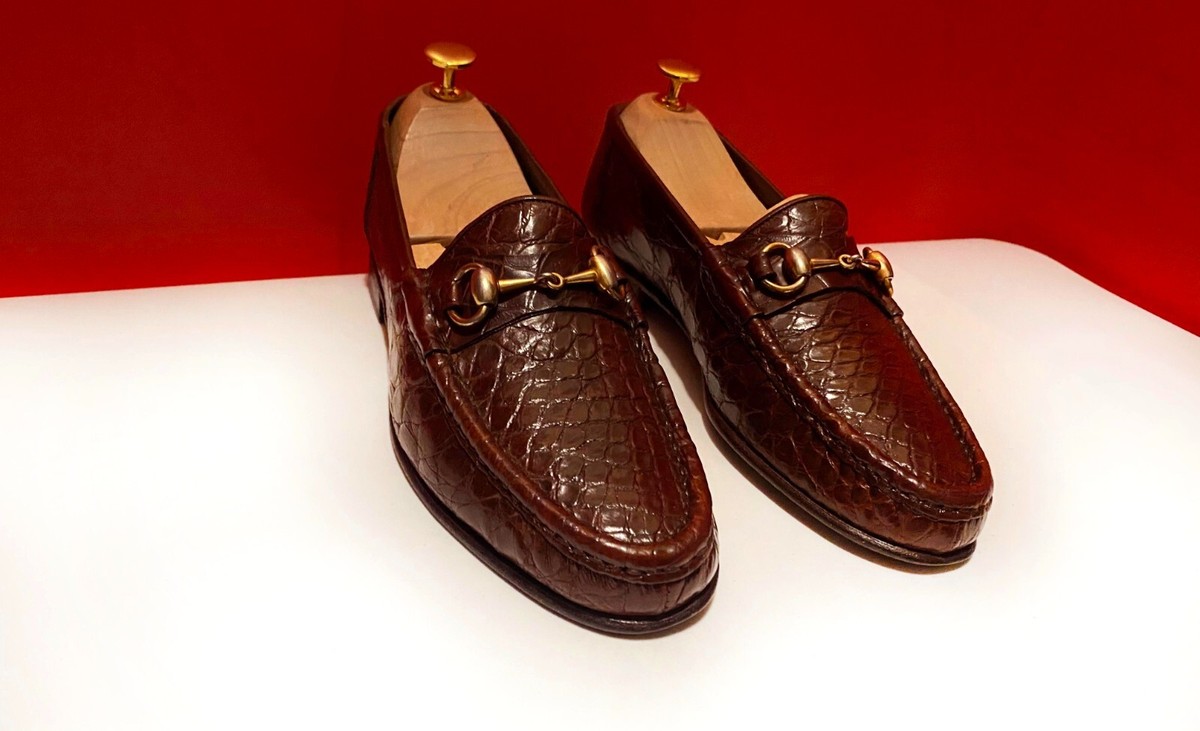 $3489.00 !! GUCCI MEN LUXURY BROWN ALLIGATOR LOAFERS SHOES 40 M US