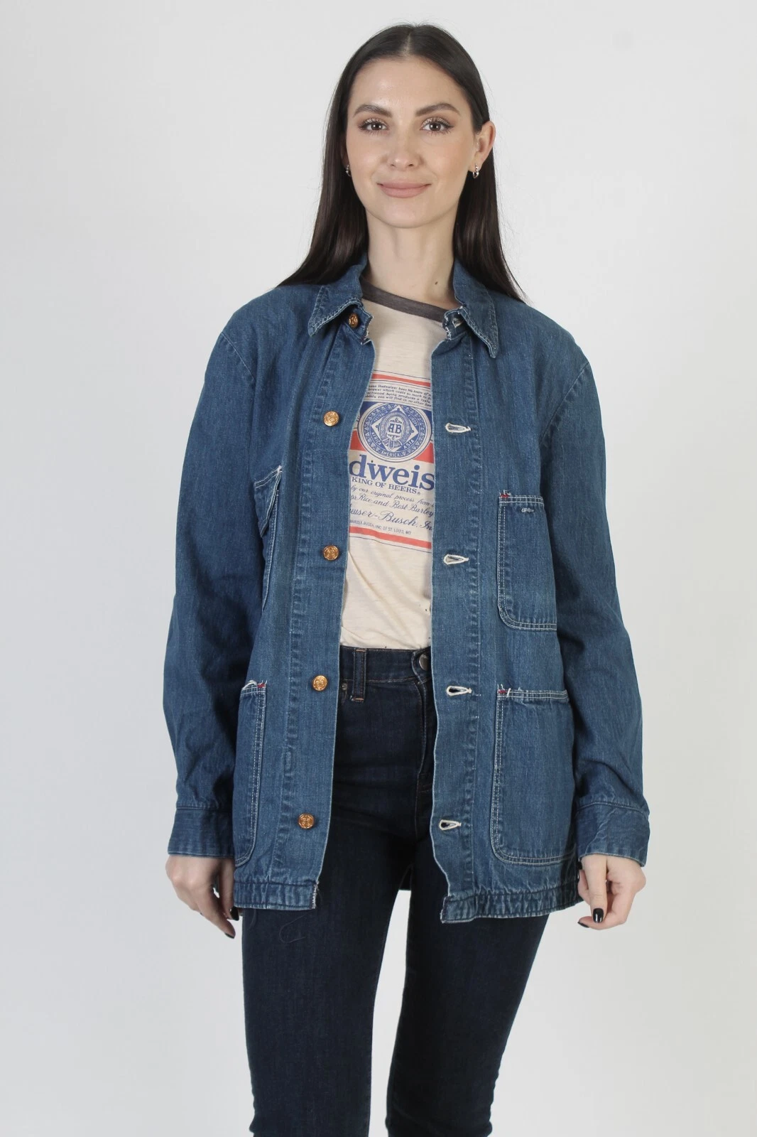 wrangler vintage denim chore western button up rancher jacket