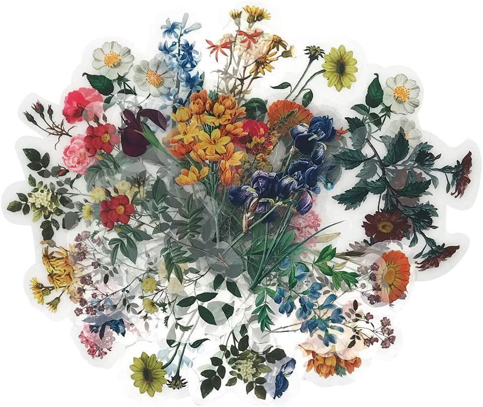 Vintage Natural Stickers, 40pcs Pretty Floral Decorative Retro Decals Adhesive W