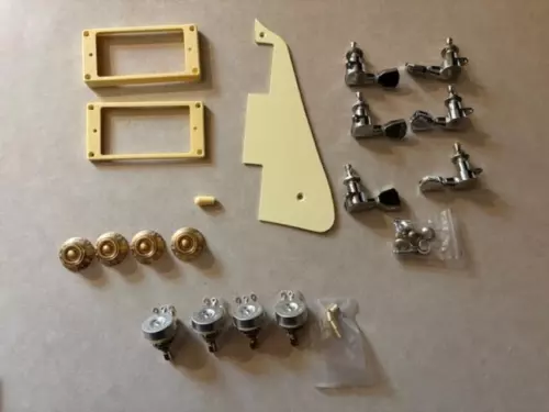 Cream LP Pickguard  Toggle Switch Tip, Knobs, PU Rings, Tuners, NEW 500k pots