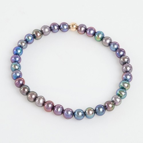 AB Davis Multi Coloured Pearl Bracelet Genuine 7" w/ 9ct Gold Gun Metal w/ Box - Picture 2 of 12