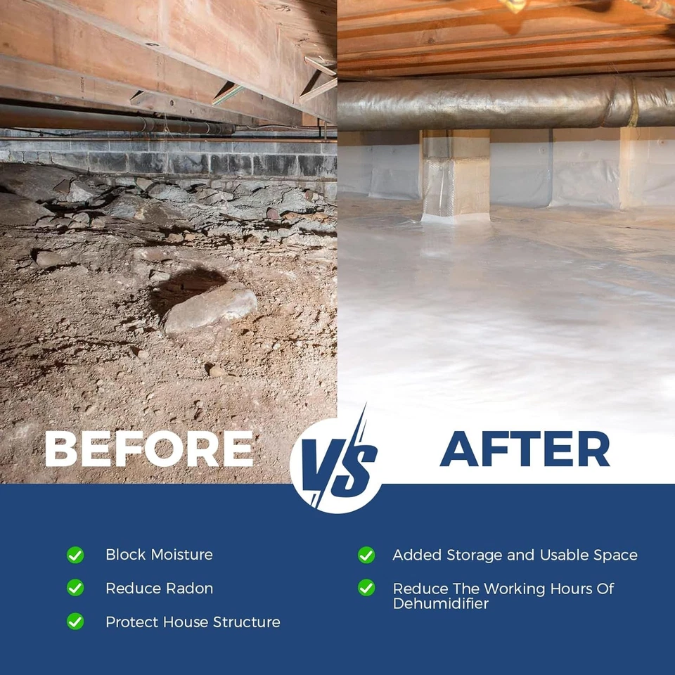 Alorair Crawl Space Vapor Barrier 12mil 10'x100' Coverage 1000sqft Encapsulation - Image 4 of 4