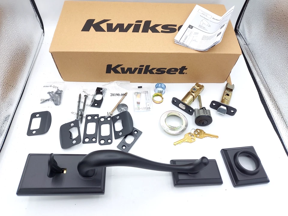 Juego de manijas monocilíndricas Kwikset Hawthorne Smartkey negro mate exterior SOLO Foto 2 de 4