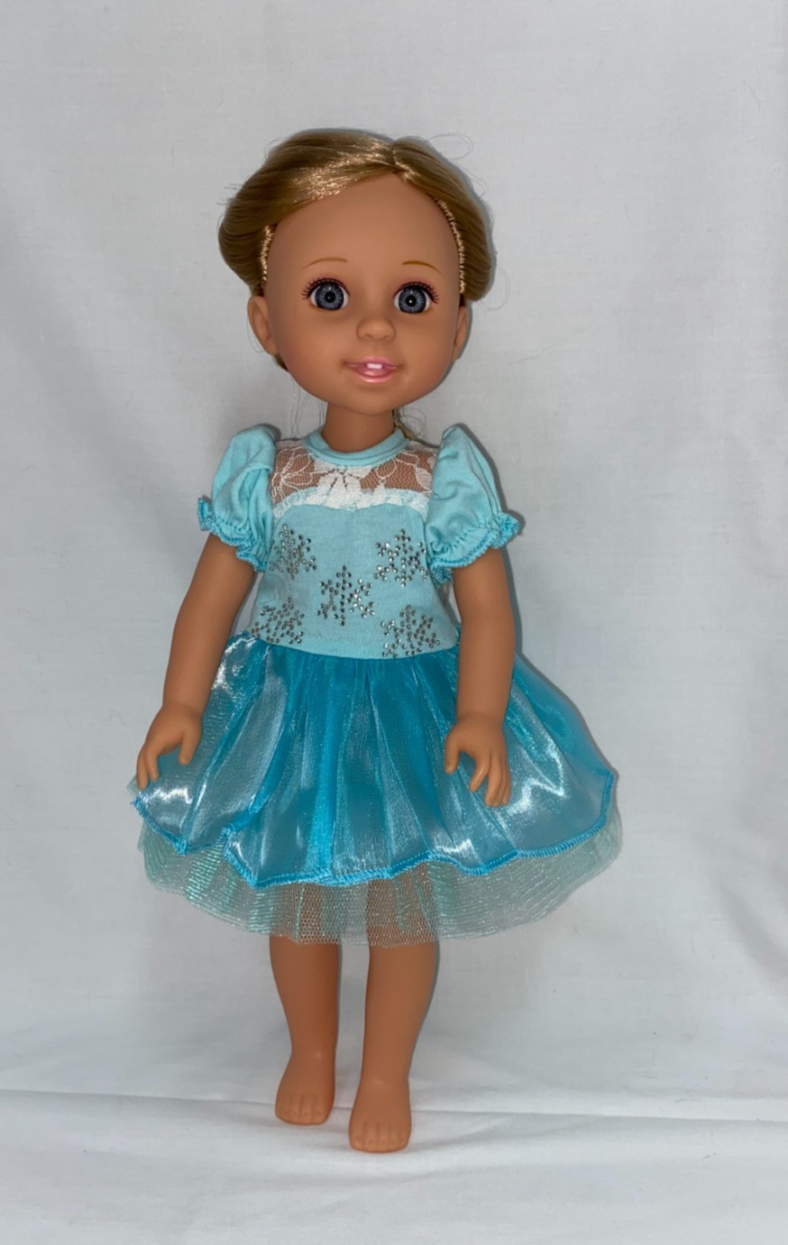 14.5" Aqua Sparkle Snowflake Dress | 14.5" Doll Clothes | Fits 14.5 in Slim Body
