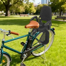 Rear Child Bike Seat Back Mount Child Seat w/Back Rest Armrest Foot Pedals Black