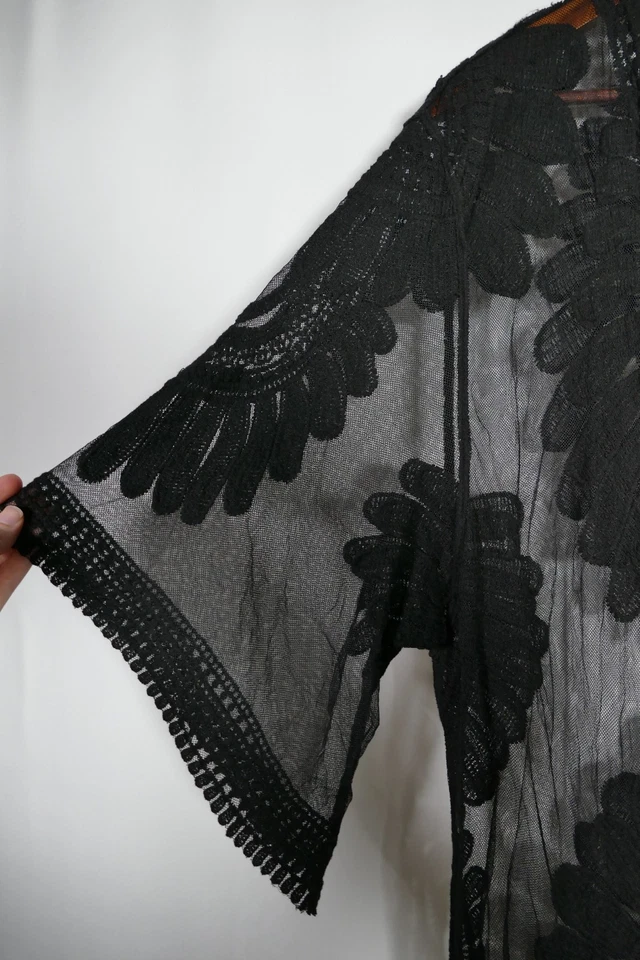 Style Apparel Womens Lace Sheer Duster Cardigan Size M Black Mesh Whimsigoth - Image 2 of 4