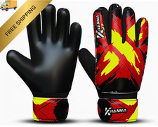 KHANNA Kids Soccer Goalie Gloves with Padded Palm   4MM Latex Grip, 5, Red