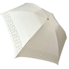 FENDI Zucca Folding Umbrella Beige Designer Compact Rain Umbrella Used Nice