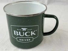 Buck Knives green Metal Collectable Camp Mug cup Holiday Edition rare