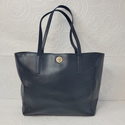 Michael Kors Black Leather Tote Bag Gold Lock Closure Shoulder Bag Rivington