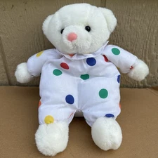 Vintage Soft Dreams White Multi Polka Dot Clown Bear Plush Rattle Primary