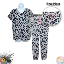 NWT Roudelain S Super Soft V- Neck T-Shirt & Jogger Pants Pajama Set Leopard